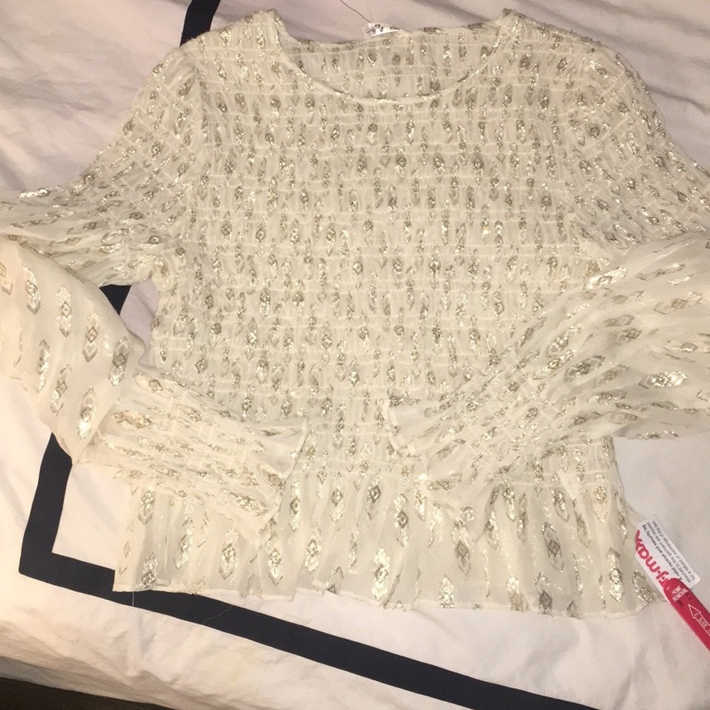 Love Shack Fancy Rouched Gold and Cream top
